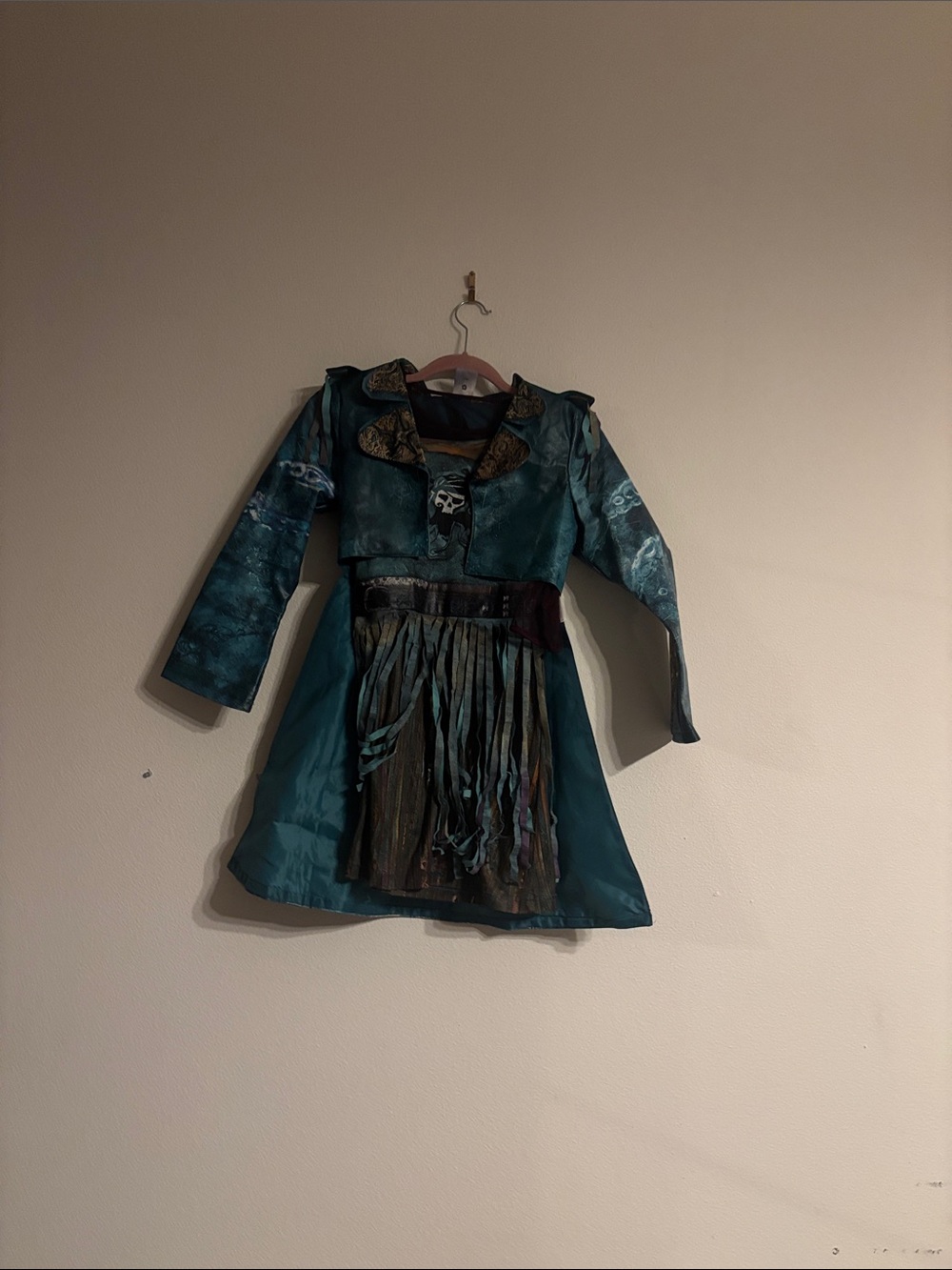 Disney Teal Pirate Costume Dress with Fringe and Skull Accent